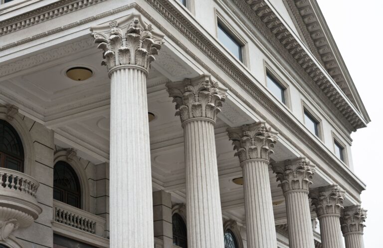 Architectural columns of a courthouse building