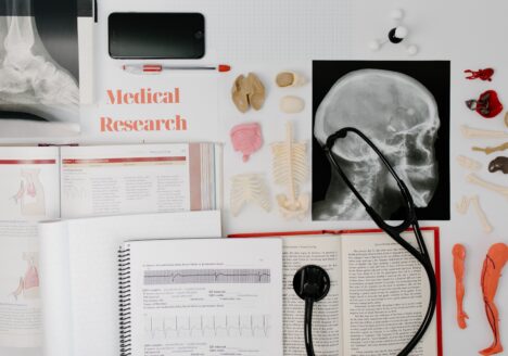 A collection of medical journals, devices, and tests